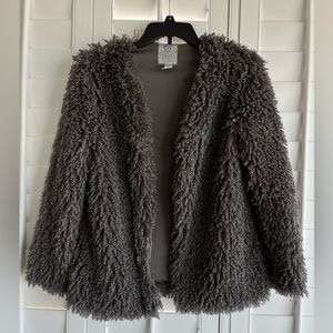 FULL TILT Gray Long Sleeve Open Front Cozy Teddy Faux Fur Jacket Size Small